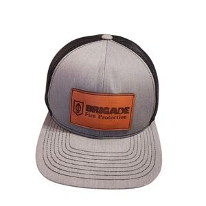 Brigade Fire Protection Trucker Hat Leather Patch Mesh Back Cap Mens Gray Black‎
